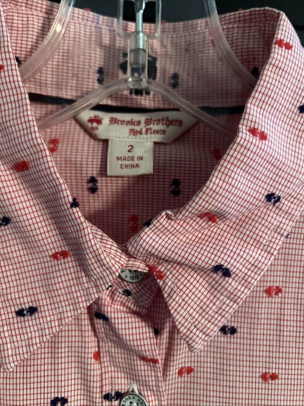 Brooks Brothers Button Up Shirt Red Gingham Plaid Womens Size 2 Embroidered